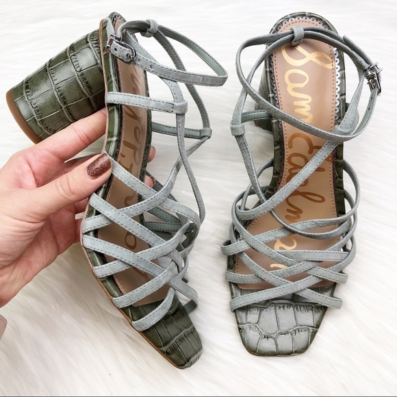 New Sam Edelman Daffodil Sandals in Seafoam Mineral Green Croc Embossed Leather - Picture 3 of 15